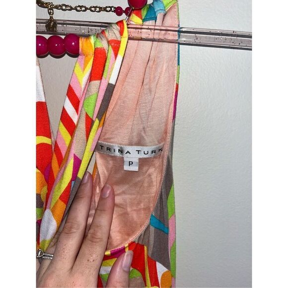 Trina Turk Printed Maxi Dress Beaded Collar Petite Small - Picture 4 of 6